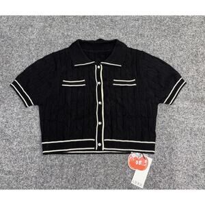 NWTv Cider Women’s XL Black Collar White Trim Front Button Down Crop Top